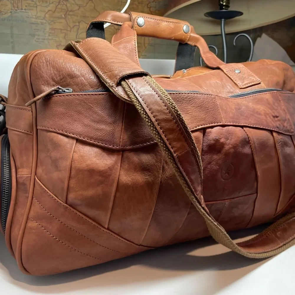 Aaron Leather Goods Patchwork Leather Duffle with 2 Shoe Storage Compartment